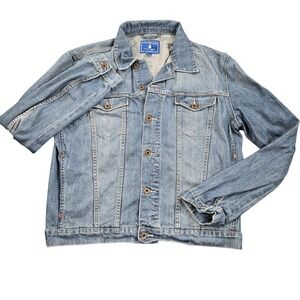 Northwest Wood Jacket Mens Large Blue Denim Trucker Button Front Biker Casual